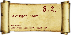 Biringer Kont névjegykártya